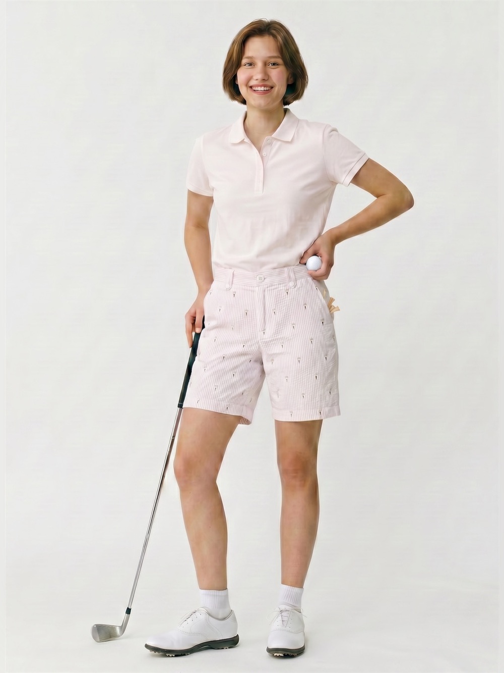 Kate Lord Pink Seersucker Golf‎ Embroidered Shorts Size 10 Preppy Country Club